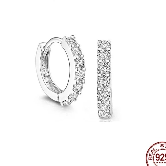 Sterling Silver Crystal huggie hoop earrings - Picture 2 of 7